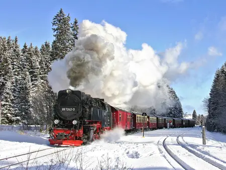 Bei einem Urlaub im Harz kann man mit der Harzer Schmalspurbahn von Nordhausen auf den Brocken fahren.