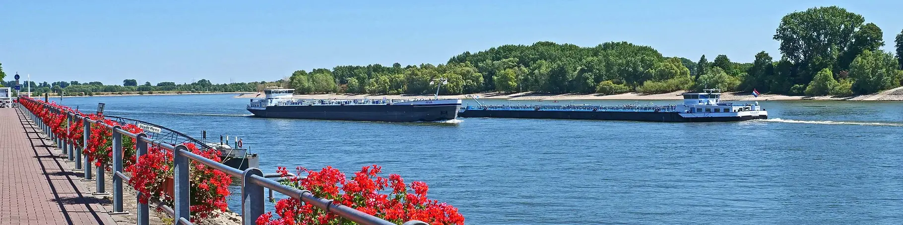 im Urlaub am Niederrhein die Schiffe auf der Rheinpromenade in Rees bestaunen